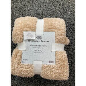 Campbell Ramsay Plush Sherpa Throw Blanket 50" X 60" Beige Soft Cozy Arkwright H